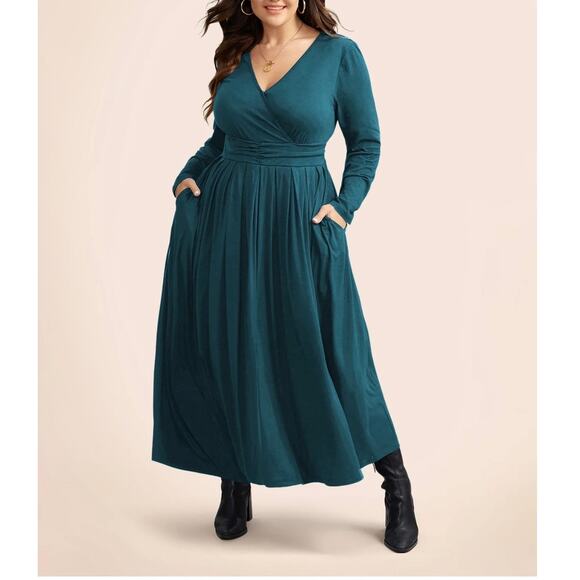 Bloomchic NWT Dark Green Supersoft Essentials Ruched Pleated Hem Dress Size 12 - Picture 1 of 11